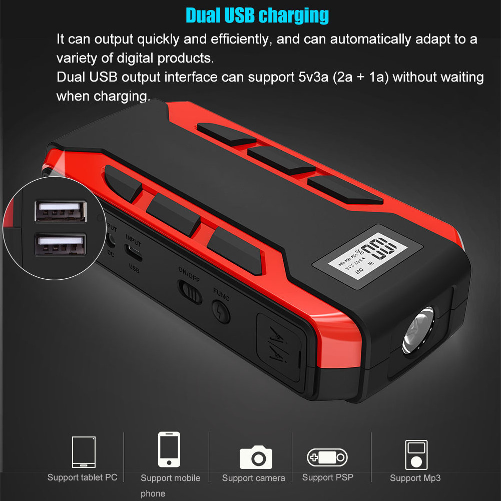 Car Battery Jump Starter 2000 Amp 10000mAh Car Booster with LED Flashlight 12V Auto Lithium Portable Battery Pack