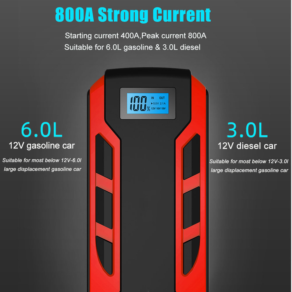 Car Battery Jump Starter 2000 Amp 10000mAh Car Booster with LED Flashlight 12V Auto Lithium Portable Battery Pack