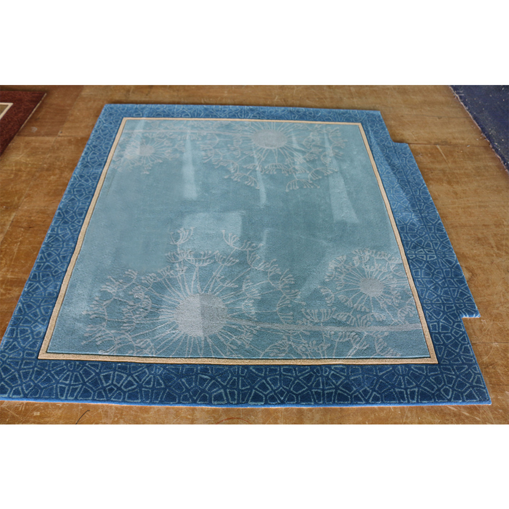 Navy Blue And Blue Dandelion Motif Hand Tufted Carpet Large Rugs For Living Room