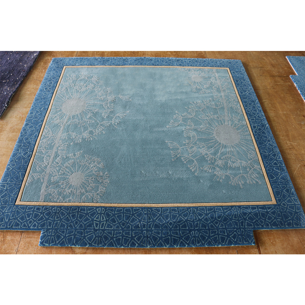 Navy Blue And Blue Dandelion Motif Hand Tufted Carpet Large Rugs For Living Room