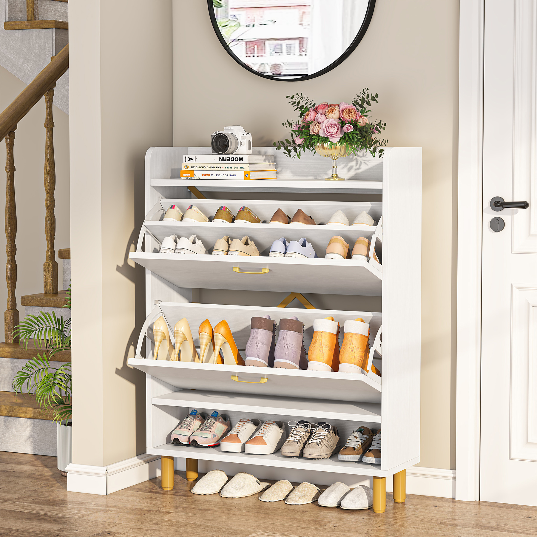 Luxury Modern Wooden Shoe Rack Cabinet Shoe Organizer Rack With Door