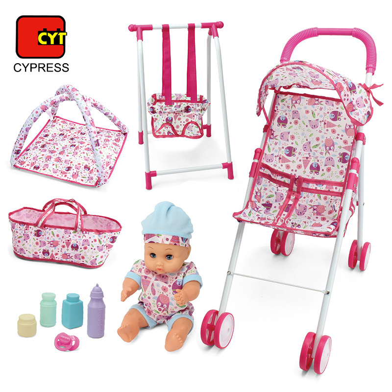 6 In 1 Baby Dolls Play House Toy 12 Inch Reborn Dolls Cart Swing Rocking Chair Baby Toys