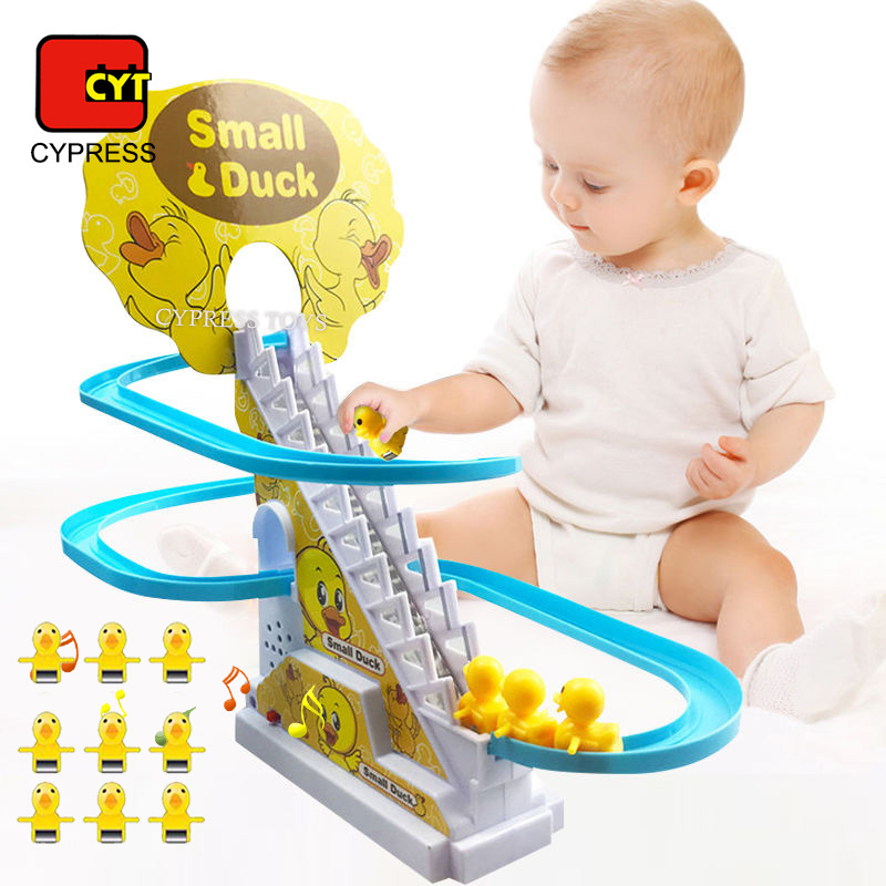 Preschool Educational Games Slot Toys Plastic Railway Game Set Duck Race Electric Slide Track Toys Game Small Duck Climbing Toy