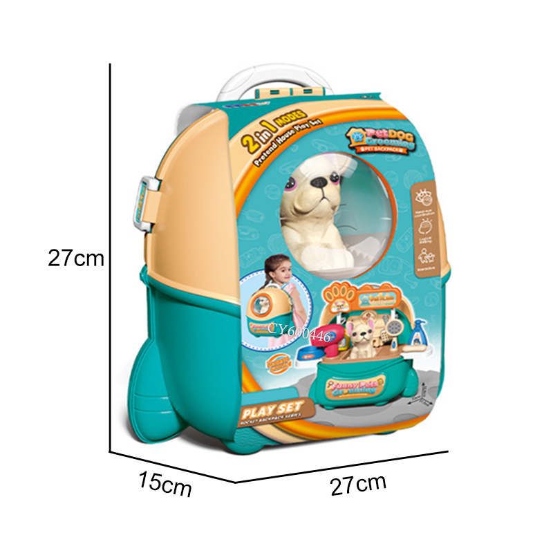 Wholesale Pretend Play Vet Clinic Pet Dog Grooming Toys Carrier Suitcase Pet Care Play Set For Kids