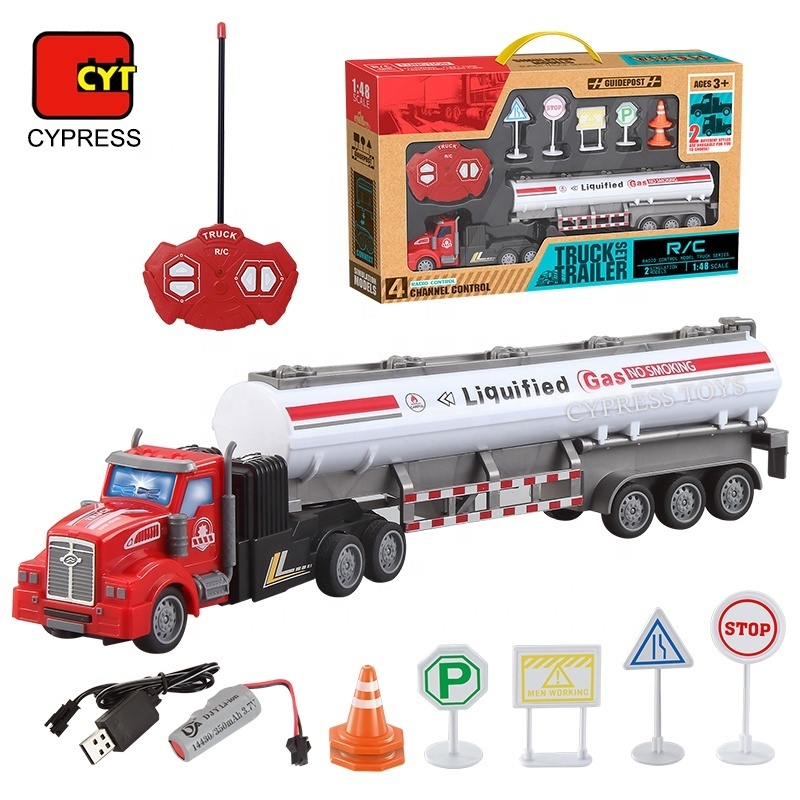 Hot Sale Remote Control Toys RC 4WD Truck Model Kit 1/48 Tanker Truck RC Trailer Truck Toys With Light