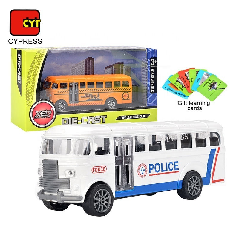 New arrival Mini Diecast School Bus With Learning Traffic Tool Cards Die Cast Car Model Vehicle Toy