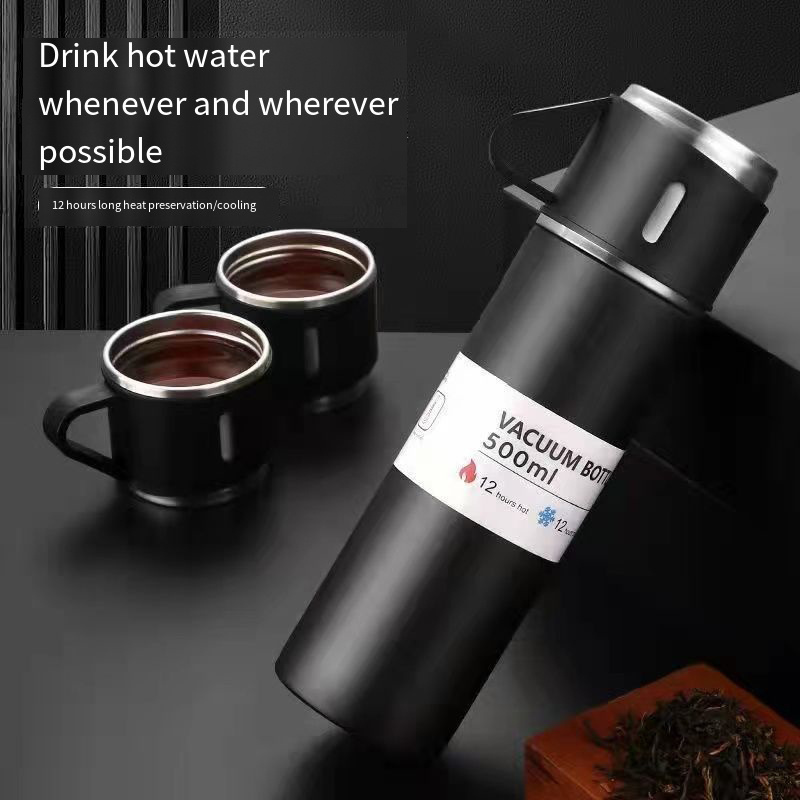 Business 500ml Gift Box Set Portable Business Cup Stainless Steel Thermos Cup One Cup Flasks Water Bottle With 3 Lids