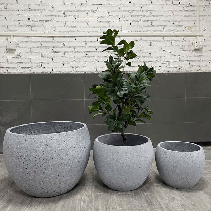 Lightweight Concrete Outdoor Round Bowl Planter, Outdoor Indoor Large Planters Pots With Drainage Hole For Garden Patio Balcony/