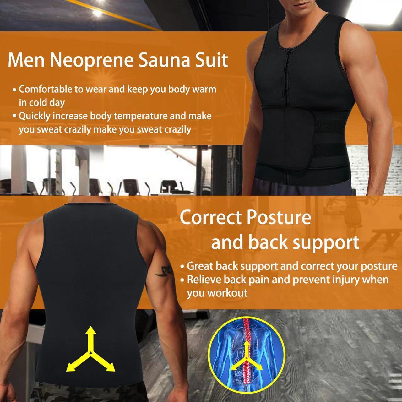 In stock Men Body Shaper Waist Trainer Sauna Vest Belt Abdomen Sweat Vest Fitness Belt