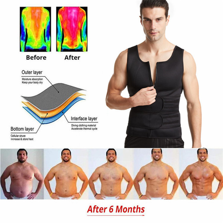 In Stock Neoprene Exercise Slimming Body Shaper Sauna Tank Top With Belt Zipper Waist Trainer Sweat Vest for Men