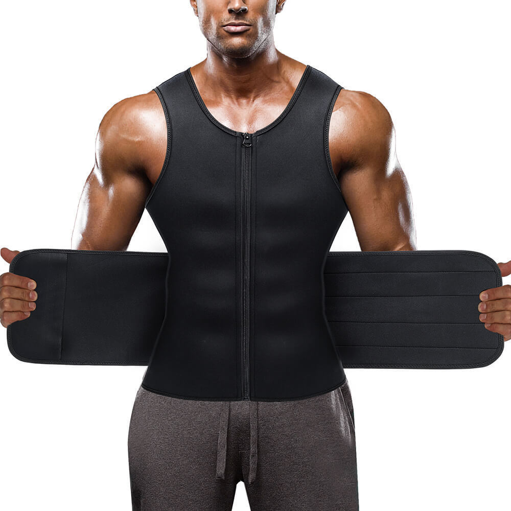 In stock New Men Body Shaper Waist Trainer Sauna Vest with Belt Abdomen Slimming Sweat Vest Fat Burner Shapewear Tank Tops