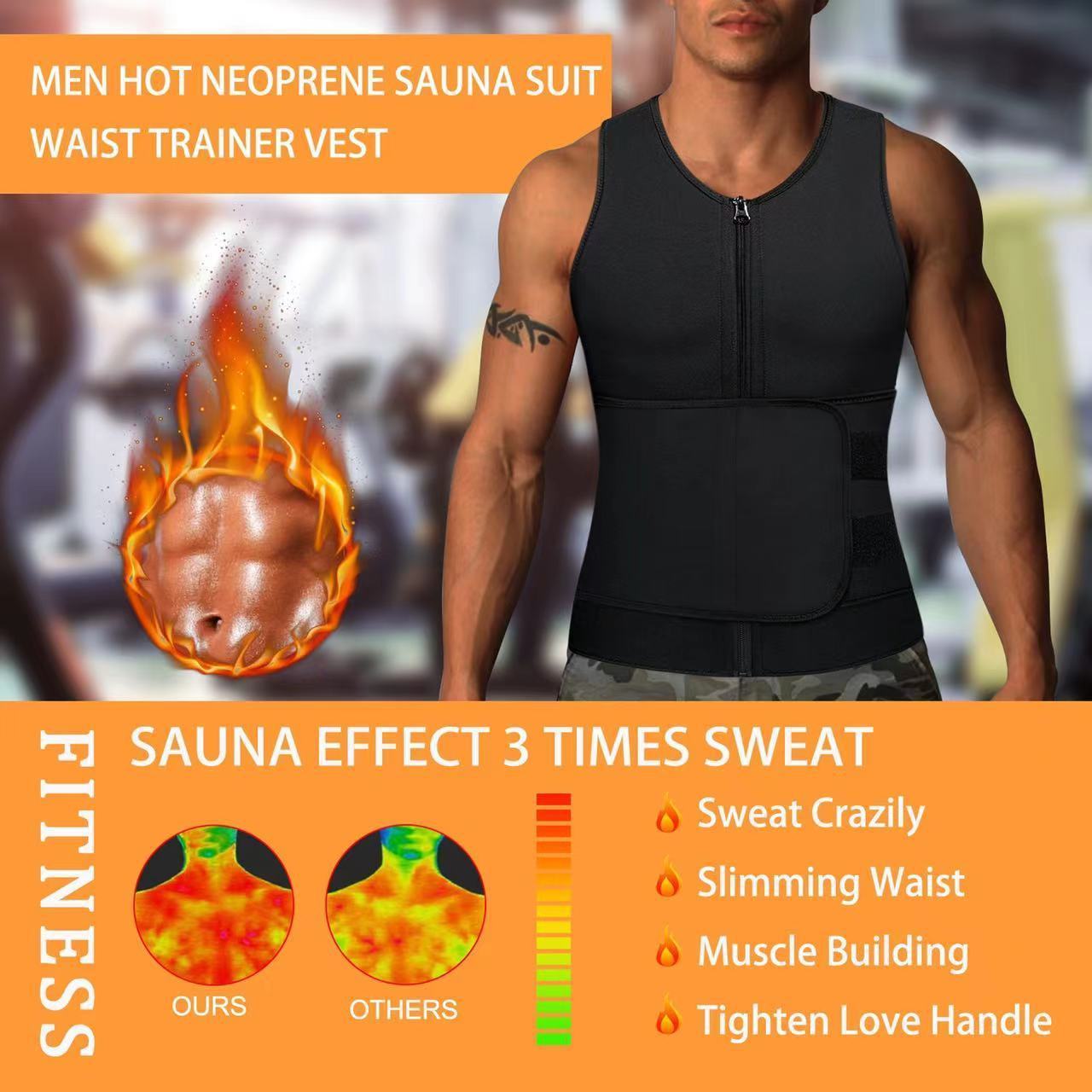 In stock Men Body Shaper Waist Trainer Sauna Vest Belt Abdomen Sweat Vest Fitness Belt