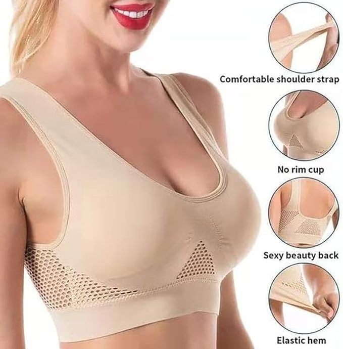 Comfortable Bras No Underwire Full Support Breathable Cool Liftup Air Bra Padded Sports Bra for Women