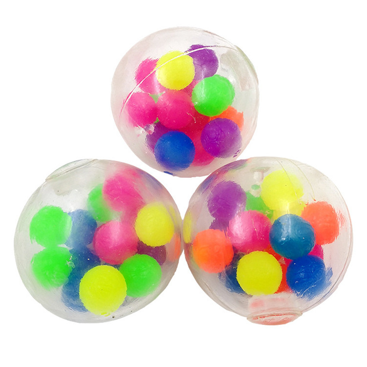 Hand Squeeze Sensory Toy Stress Relief Squishy Ball Soft Toy Stres Ball 6cm Round Shape with Colourful Bead Inside Squeezable