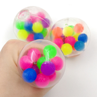 Hand Squeeze Sensory Toy Stress Relief Squishy Ball Soft Toy Stres Ball 6cm Round Shape with Colourful Bead Inside Squeezable