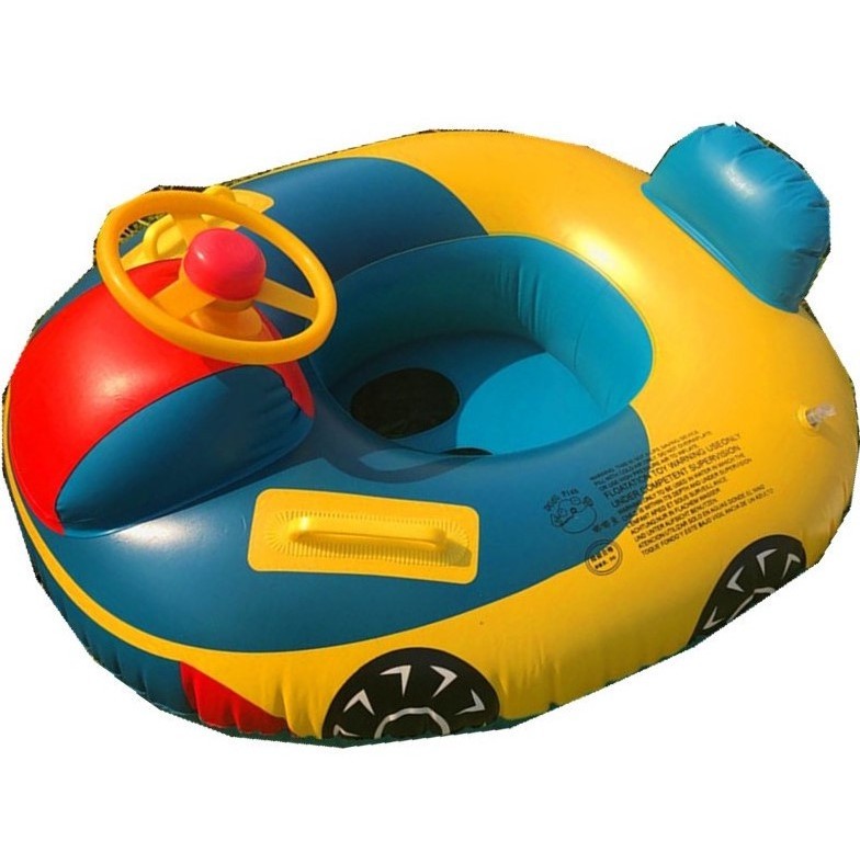 Kids Inflatable Swimming Seat Float Rings Car Horn Boat with Steering Wheel