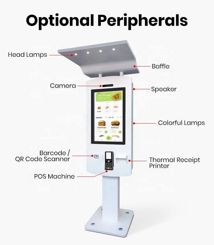 Outdoor self ordering checkout floor stand cashless payment touch screen kiosk self service machine for parking lot