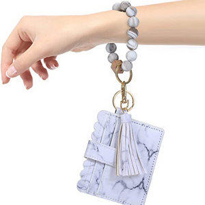 Custom Leather Bracelet Keychains Wallets Wristlet Tassel Silicone Keychain for ID Credit Card Coin Purse For Women