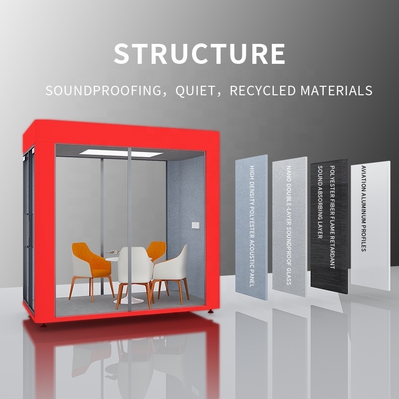 3 Glass Walls Soundproof Booth Portable Convenience Office Acoustic Meeting Pod Furniture Panels Wood For Privacy Booth