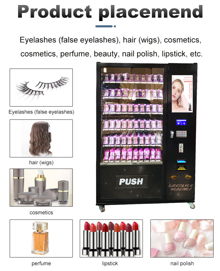 Touch screen nail polish beauty cosmetics vending machine lipstick eyelashes vending machine for sale