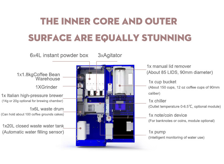 Coin operated coffee vending machine fully automatic coffee and tea vending machine with bill acceptor