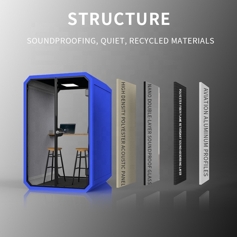 Portable Acoustic Workstation Calling Phone Modern Booth Prefab Studio Office Pod Work Sound Proof  Aluminum  Drum Booth