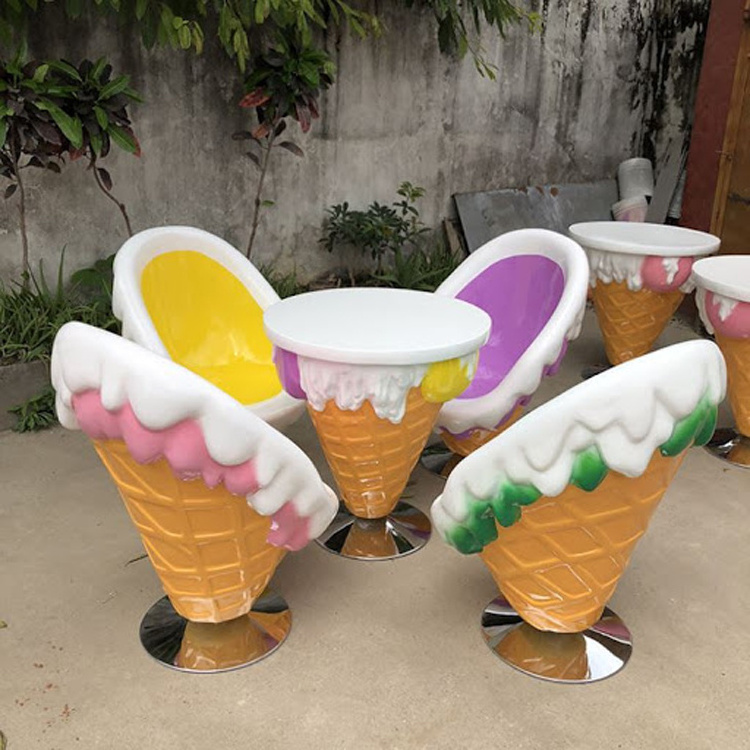 factory wholesale outdoor fiberglass furniture sculpture ice cream table and chairs