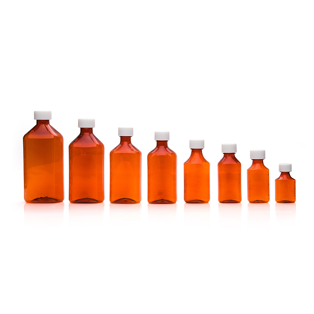 High quality wholesale 0.75oz 1oz 2oz 3oz 4oz 6oz 8oz 12oz 16oz amber plastic medicine liquids oval bottle