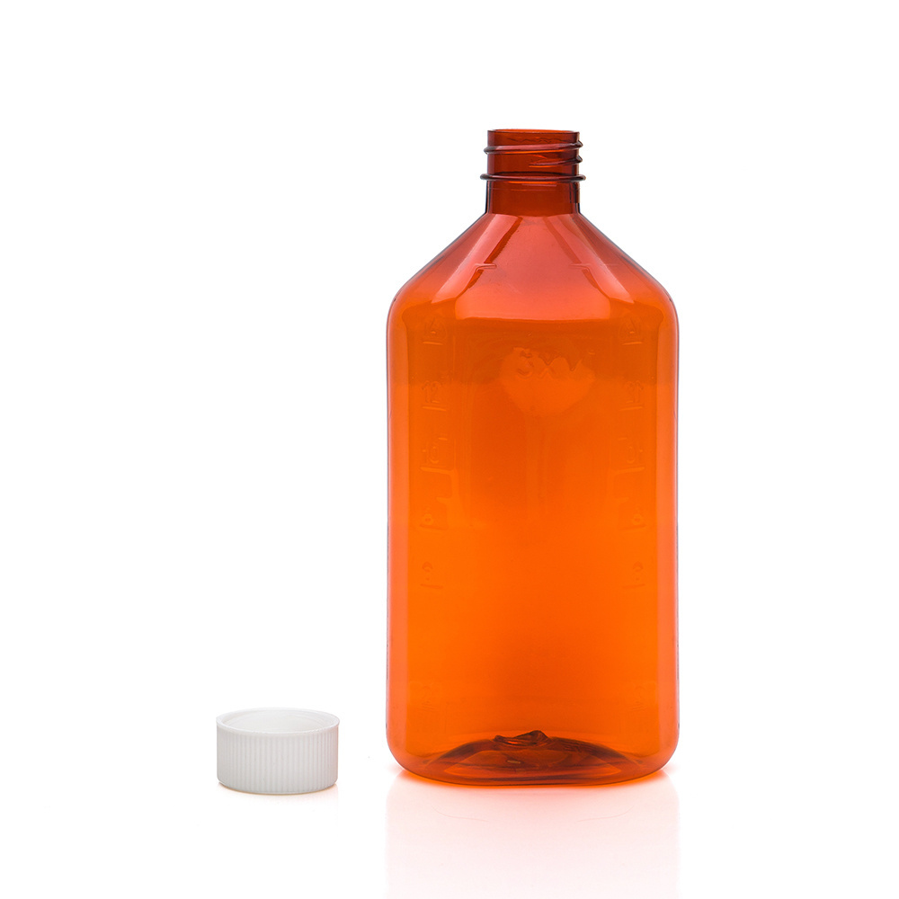 RX Oval Bottle PET Amber Container Cough Syrup Bottle Medicine Liquid Oral Plastic Bottles for Liquid Medicine