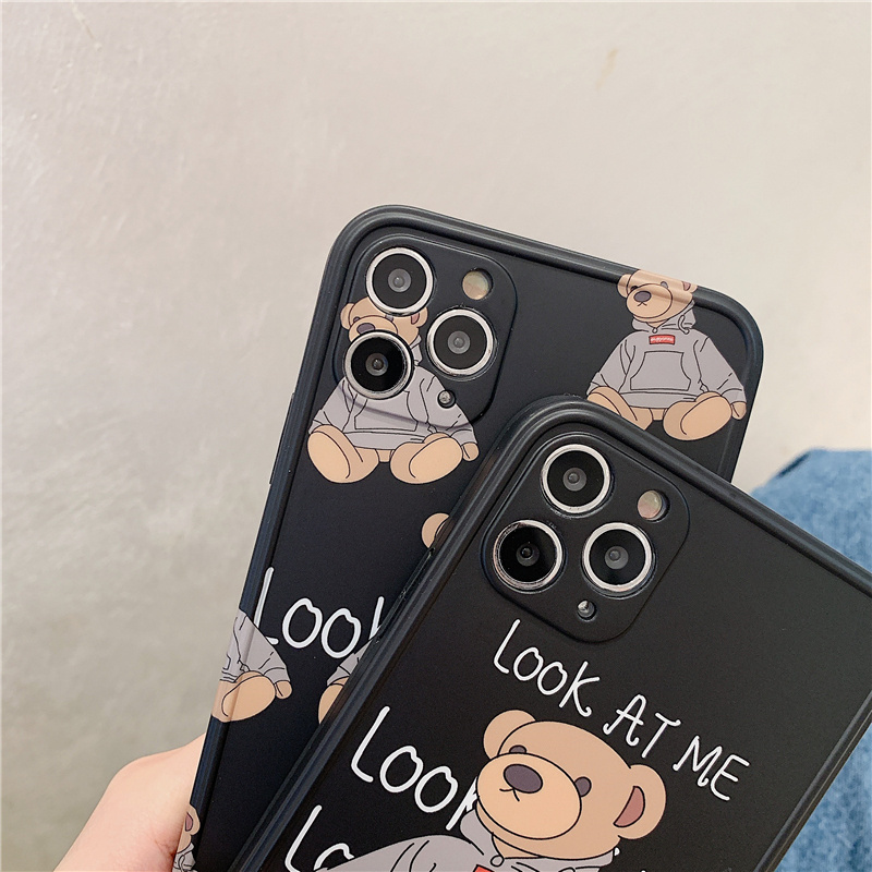 Fashion Cute Painting Bear Cartoon Carmera Lens Protection Phone Case Back Cover for 6 7 8/8 plus x xs max 11 12 pro max