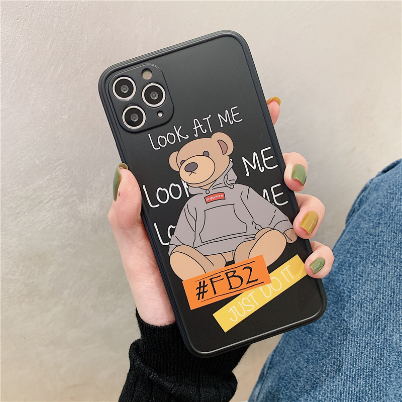 Fashion Cute Painting Bear Cartoon Carmera Lens Protection Phone Case Back Cover for 6 7 8/8 plus x xs max 11 12 pro max