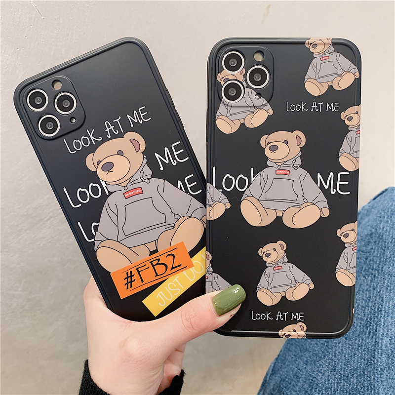 Fashion Cute Painting Bear Cartoon Carmera Lens Protection Phone Case Back Cover for 6 7 8/8 plus x xs max 11 12 pro max