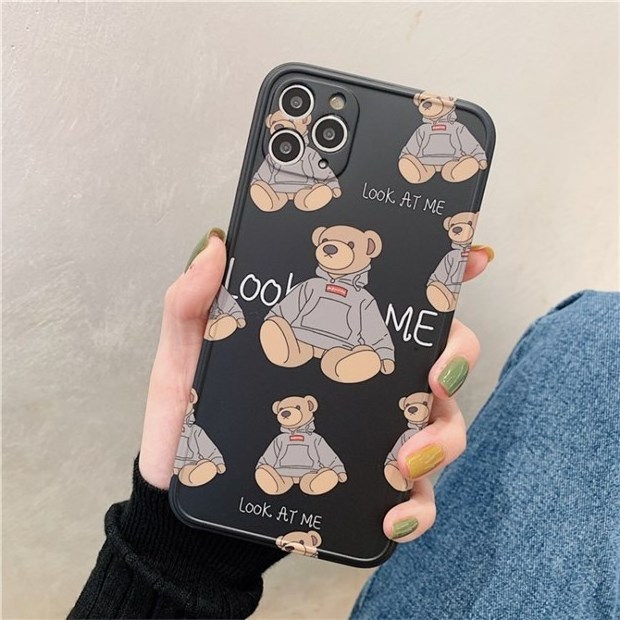 Fashion Cute Painting Bear Cartoon Carmera Lens Protection Phone Case Back Cover for 6 7 8/8 plus x xs max 11 12 pro max