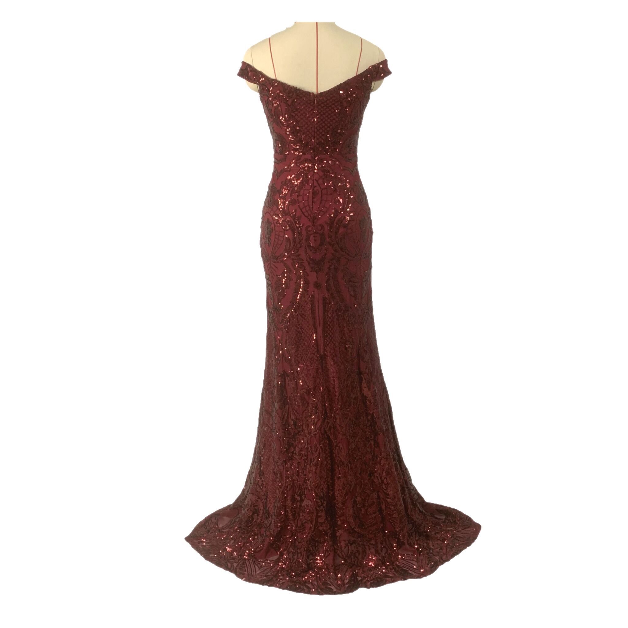 Burgundy Off-Shoulder luxury Sequin Mother Of Bride long Gown wedding evening dress