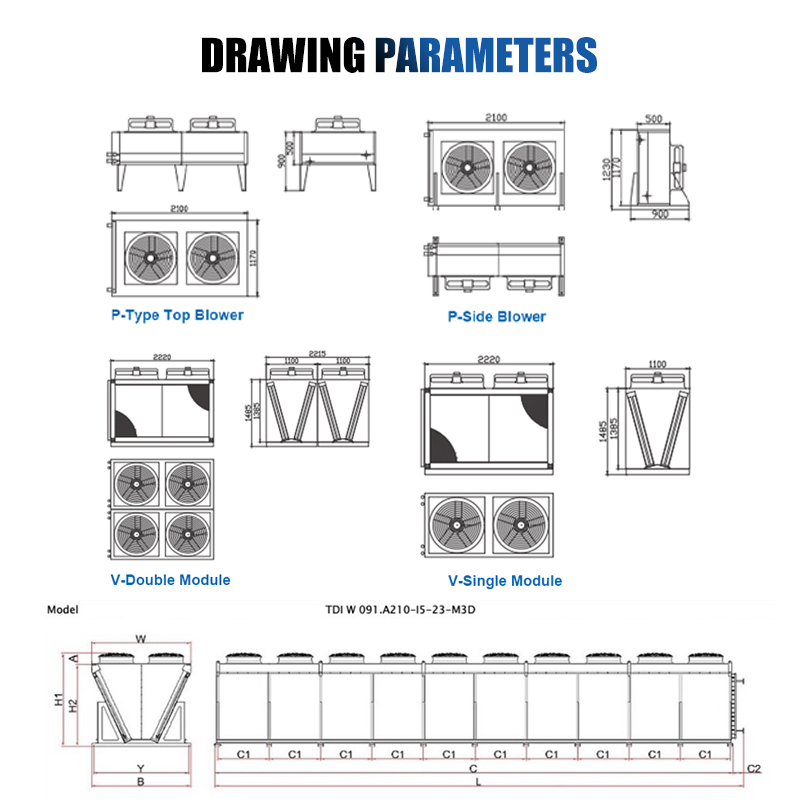 Aidear 40KW 140KW 240KW Industrial Dry Air Cooler For Water Glycol Cooling System