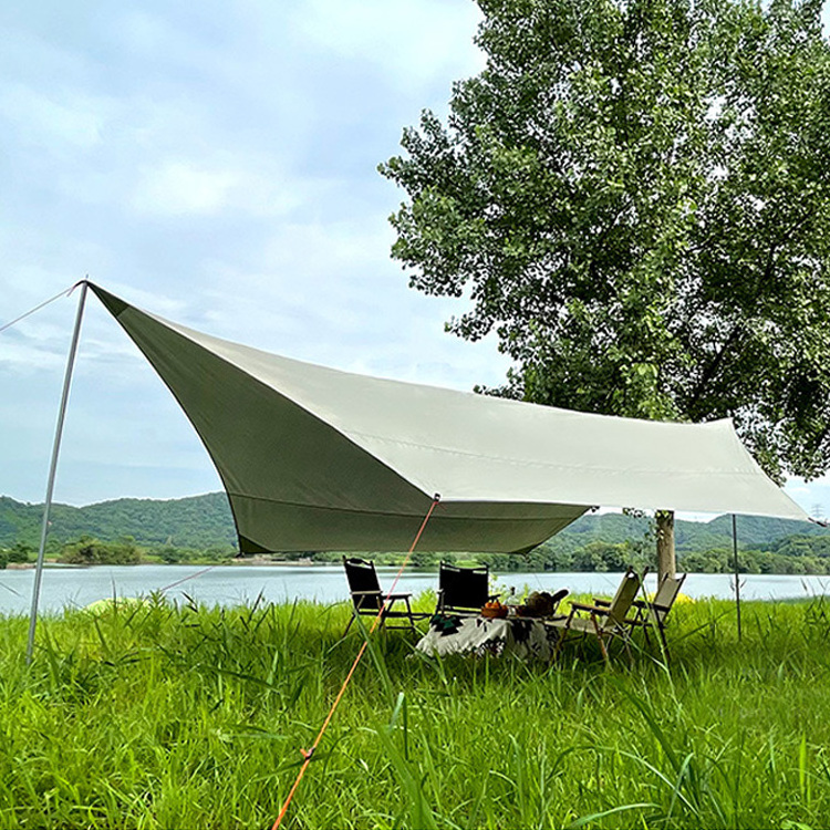 150D Encrypted Oxford Cloth Pu 3000 Sunshade Rainproof Camping Tarp With Tent Pole Outdoor Beach Tent Girder Shelter