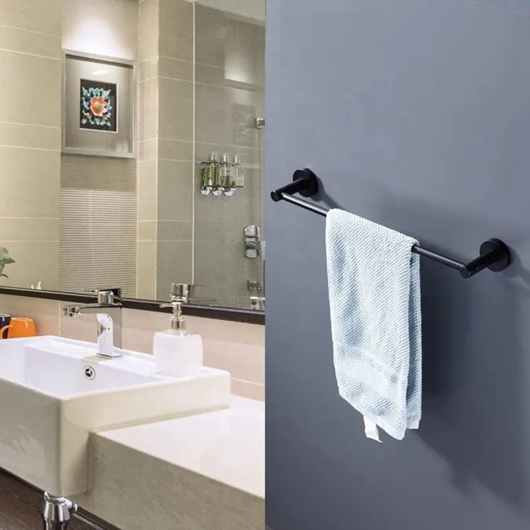 Hot-selling 60cm 24 inches Single Wall Mount Towel Rail Bathroom Accessories Matte Black Stainless Steel Towel Rack