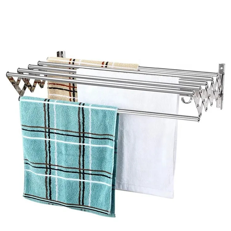 Customized OEM Stainless Steel Wall Mounted Retractable Towel Shelf with Clothes Hook toallero de hotel wall mount Towel Rack