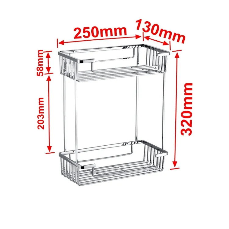 Wholesale Popular Adhesive Bathroom Shelf Stainless Steel 2-Tier Shower Caddy Storage Rack Wall Bathroom Shelves