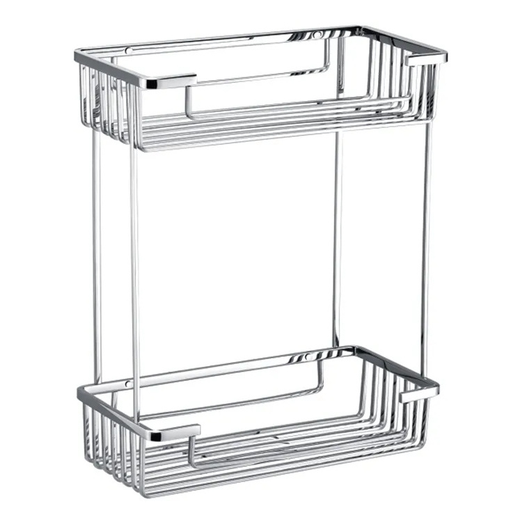 Wholesale Popular Adhesive Bathroom Shelf Stainless Steel 2-Tier Shower Caddy Storage Rack Wall Bathroom Shelves