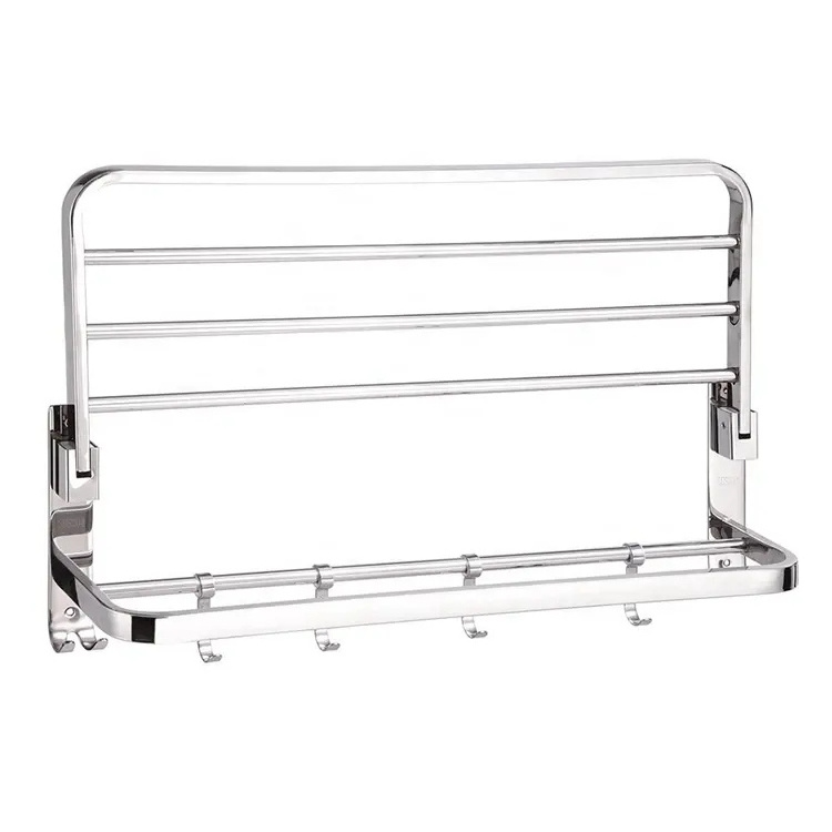 Factory Bath Hardware Set Stainless Steel Towel Rack Wall Hanging Towel Shelf Double-Deck Bar Bathroom Towel Rack