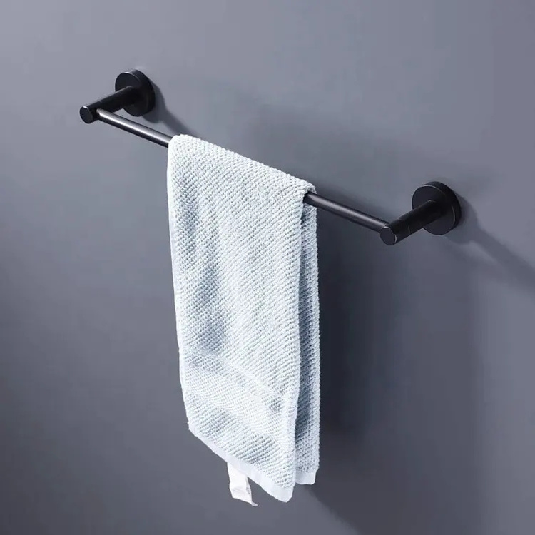 Hot-selling 60cm 24 inches Single Wall Mount Towel Rail Bathroom Accessories Matte Black Stainless Steel Towel Rack