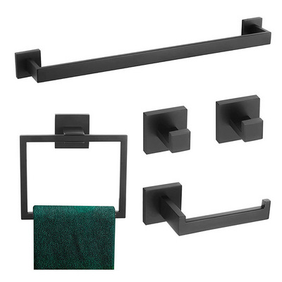 Wholesale Black Towel Bar Set 5-Piece Bathroom Hardware Set Towel Hangers 304 Stainless Steel Paper Holder Towel Rack