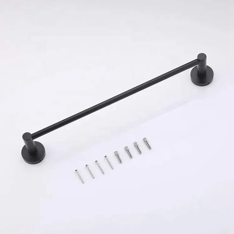 Hot-selling 60cm 24 inches Single Wall Mount Towel Rail Bathroom Accessories Matte Black Stainless Steel Towel Rack