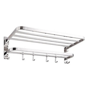 Factory Bath Hardware Set Stainless Steel Towel Rack Wall Hanging Towel Shelf Double-Deck Bar Bathroom Towel Rack