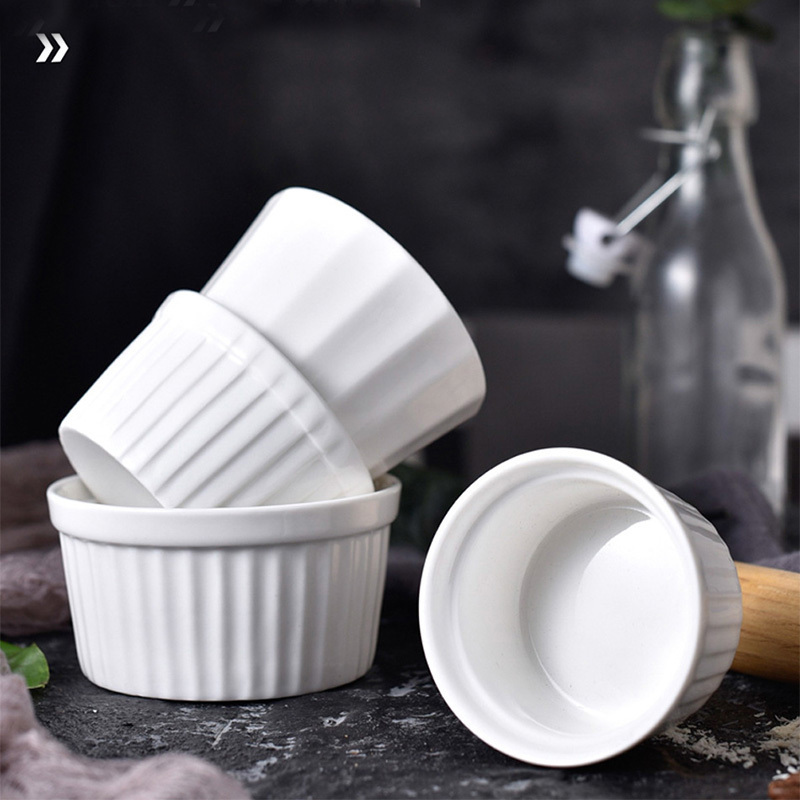 Dessert Ramekins White Ceramic Creme Brulee Ramekin Baking Pudding Cup Seasoning Dish Dipping Sauce Round Dish Set