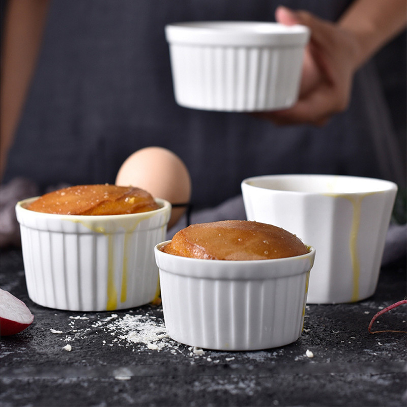 Dessert Ramekins White Ceramic Creme Brulee Ramekin Baking Pudding Cup Seasoning Dish Dipping Sauce Round Dish Set