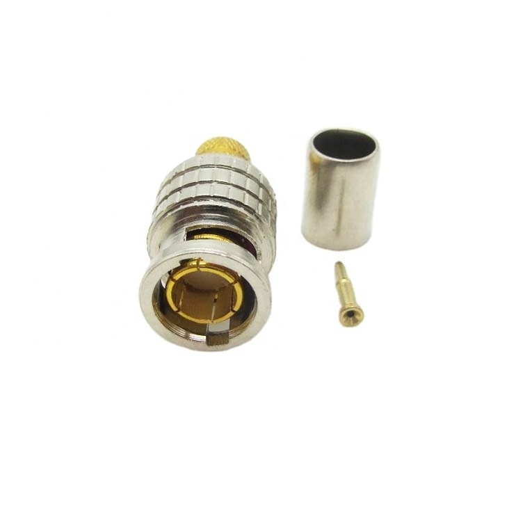 High performance full brass 75 ohm RF Coaxial BNC male crimp connector for RG58 RG59 RG6 cable