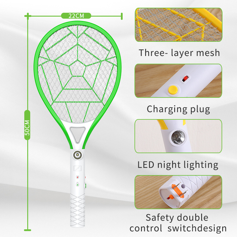 2-in-1 Rechargeable Electric Shock Fly Swatter 1000 Volt Self-Defense Stick for Insect Control Eco-Friendly Mosquito Repellent