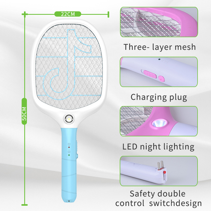 2022 Hot Electric Mosquito Swatter Rechargeable Mosquito Racket Outdoor Mosquito Zapper Flying Swatter Bug Zapper for Home 2pcs